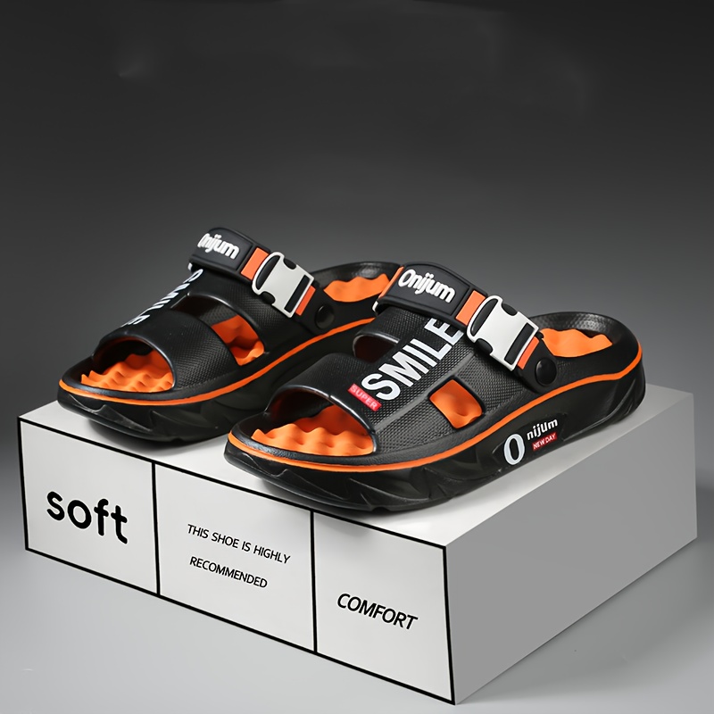 mens summer 2025 new thick sole eva slide sandals slip resistant high quality odor resistant ergonomic arch support massage sole open toe design with   letter print for beach outdoor casual wear outdoor footwear stylish contrast accents antislip footwear strappy sandals suitable for women Product details 9