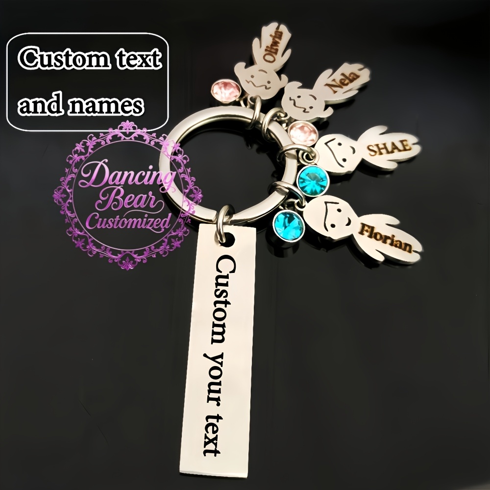 TEMU Men's Keychain Family Portrait Customization - Personalized With Family Names And , Cute Character Design Stainless Steel Keychain. Engraved