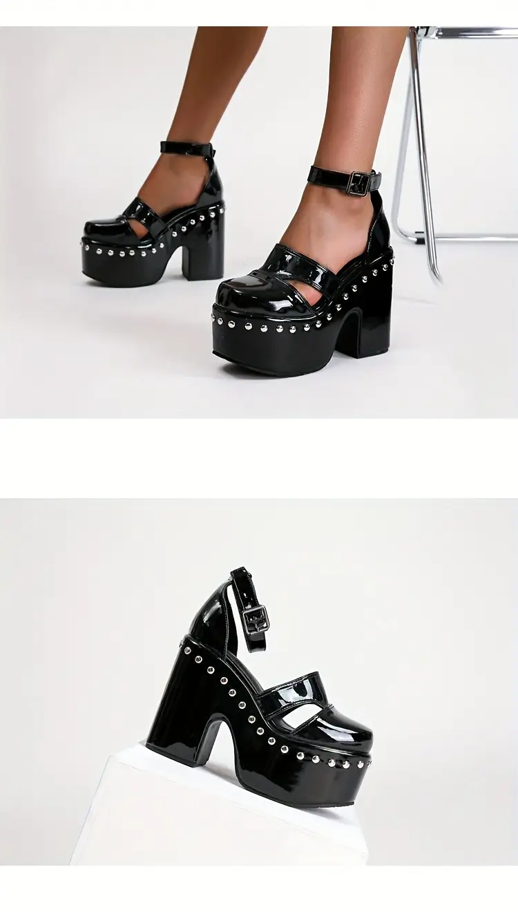 womens metal beads heels fashion strap dress pumps stylish platform heels details 2
