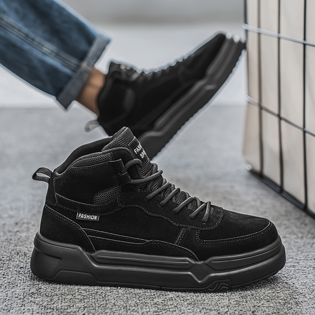 Men's Mid-Top Skate Shoes - Versatile & Comfortable in Black, Gray, Khaki | Durable PU Upper with Fabric Lining & EVA Sole | Lace-Up Design for Casual Attire, Hiking & Outdoor Activities