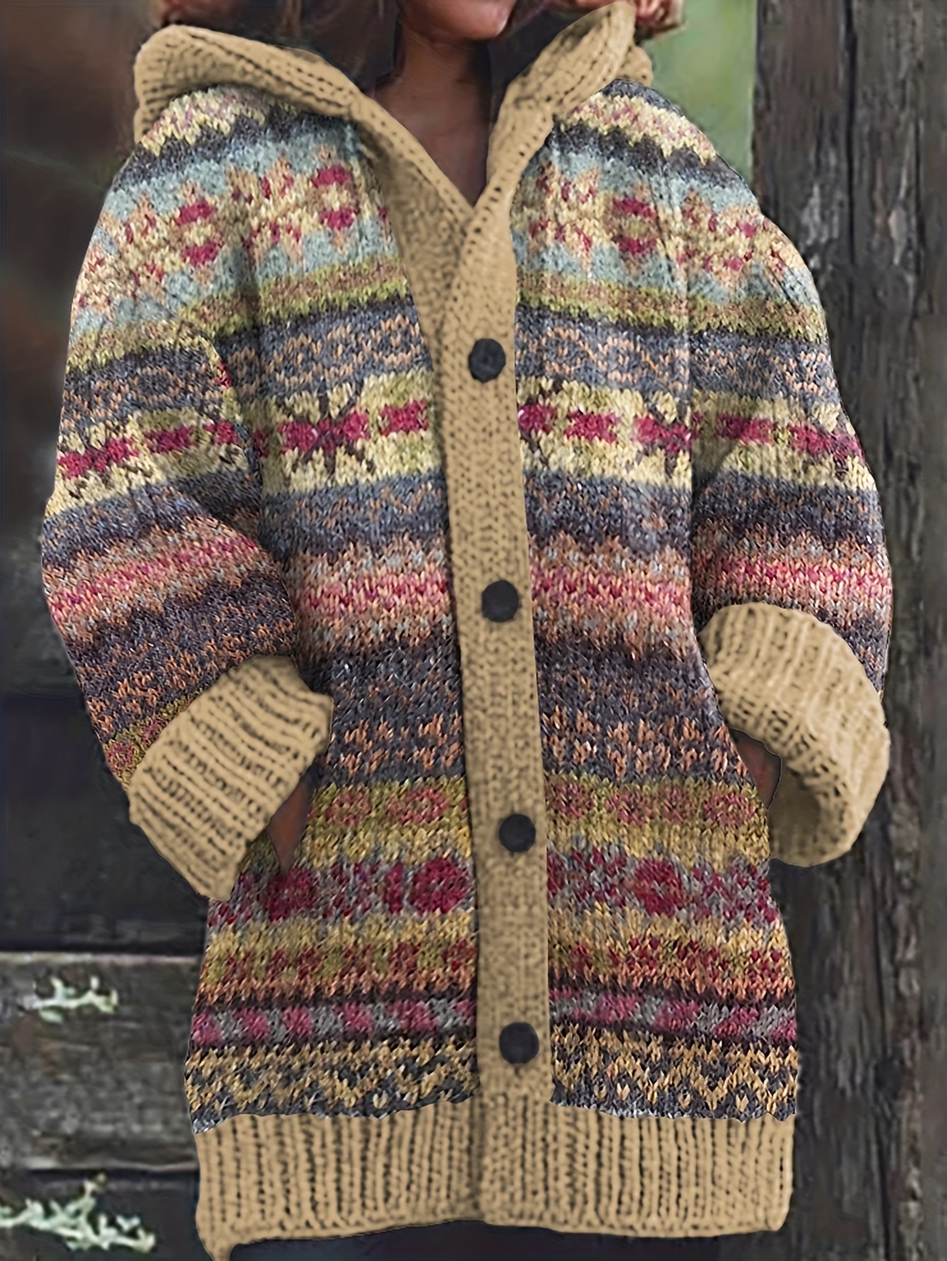 【BAON】[unisex] Tucu Knit Over Hood Cardigan Amazon.com: Women's Khaki Zipper Knit Hooded Sweater Khaki