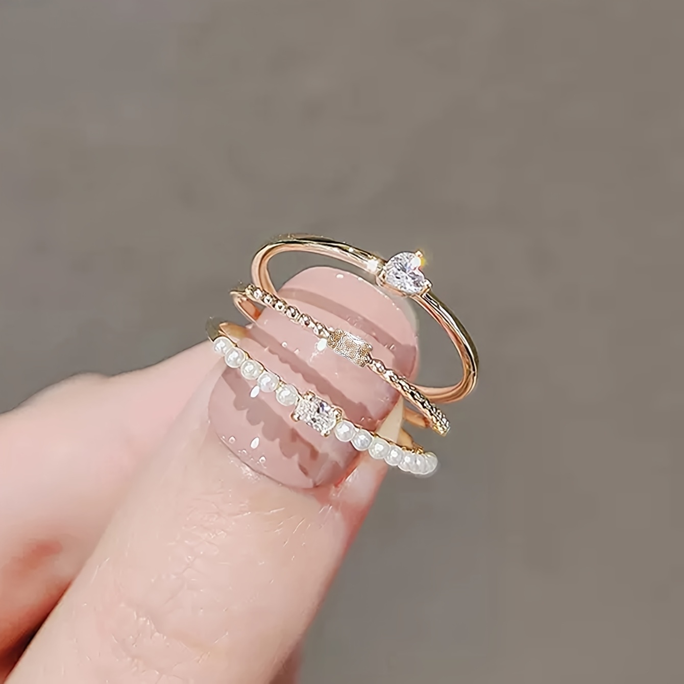 Image of 3pcs/set Fashion Copper Inlaid Shiny Love Heart Cubic Zirconia Set Stackable Rings Suitable For Women' Versatile Party