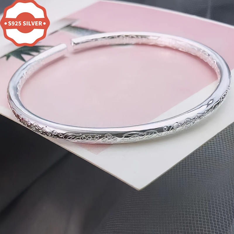 

[ ] - 925 Silvery Bangle Bracelet - Hypoallergenic, For Vacations & , -tarnish Box