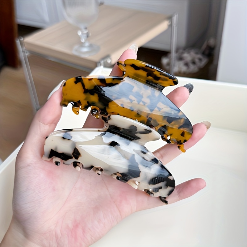 A Large 11CM Back of The Head Hair Clip Hair Claw High Ponytail Hair Accessory, Marble Pattern Floral Leopard Print Dopamine Morandi Color Series, Acetate