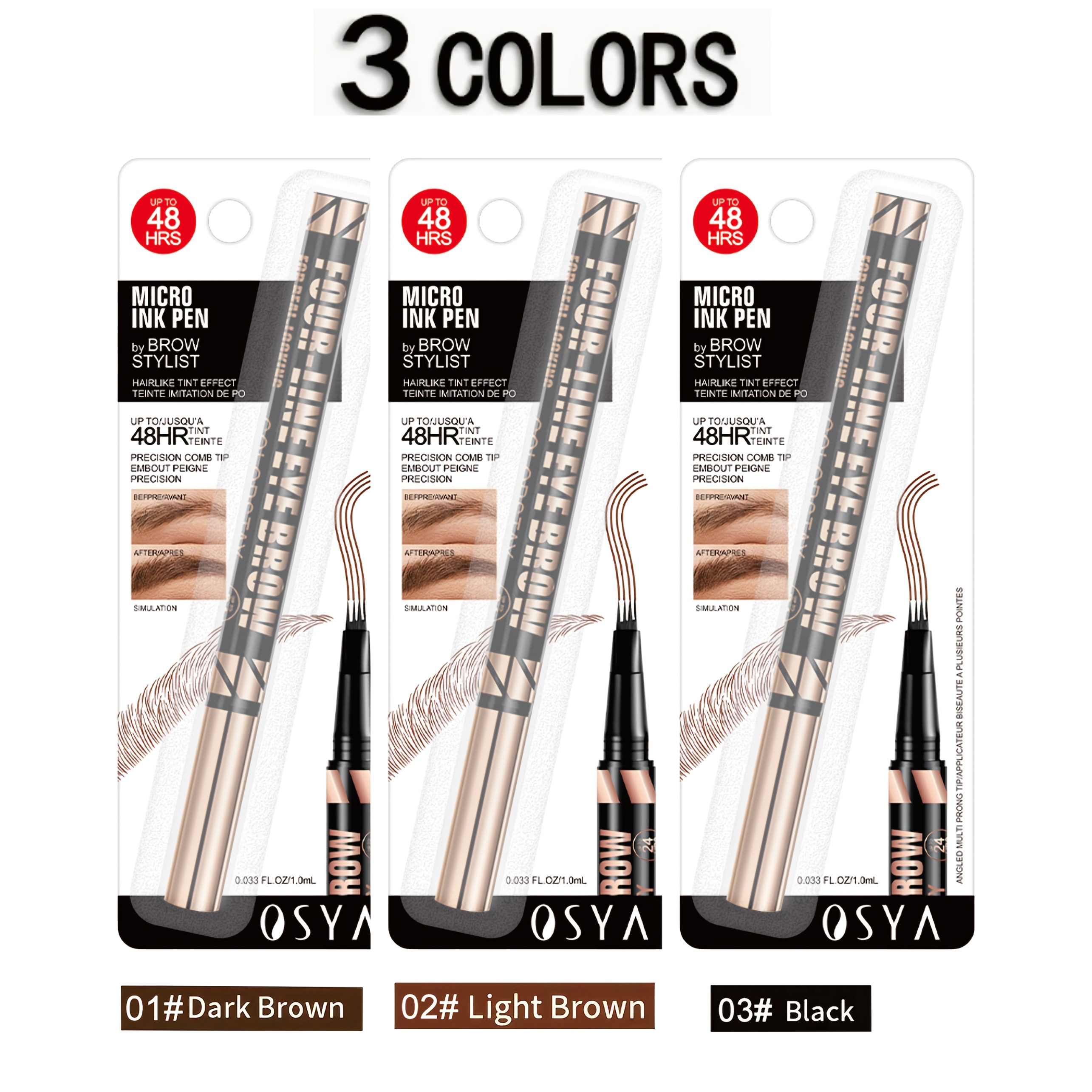 A Pack Of 3 Waterproof Eyebrow Pencils With A Four-prong Tip, Designed For Long-lasting Quick-drying And Eyebrow Shapes
