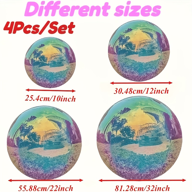 TEMU 4pcs Set - Iridescent (25.4cm+30.48cm+55.88cm+81.28cm) Rainbow Inflatable Mirror Aluminum Foil Balloons - Party Balloons, Birthday Party
