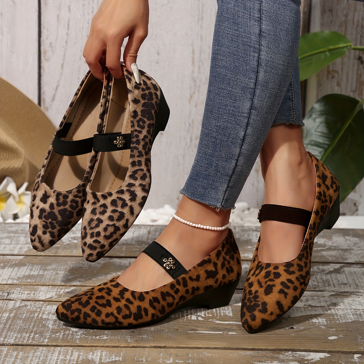 sandálias de     com estampa de leopardo para mulheres -       em   cotelê & forro sintético, sapatos casuais e elegantes para   as  ,   de tira com lantejoulas,   de borracha durável