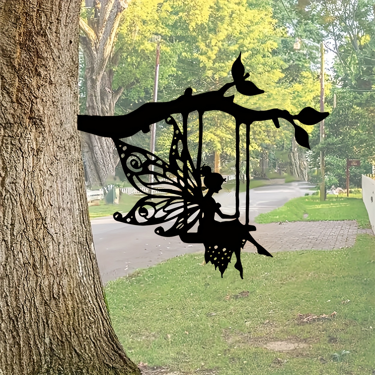 E-shop Einzigartige -Schaukel-Elfe Metall-Silhouette, Bezaubernder Metall-Feen-Anhänger, Vielseitige Gartendekoration mit Elfen-Thema, Ein besonderes