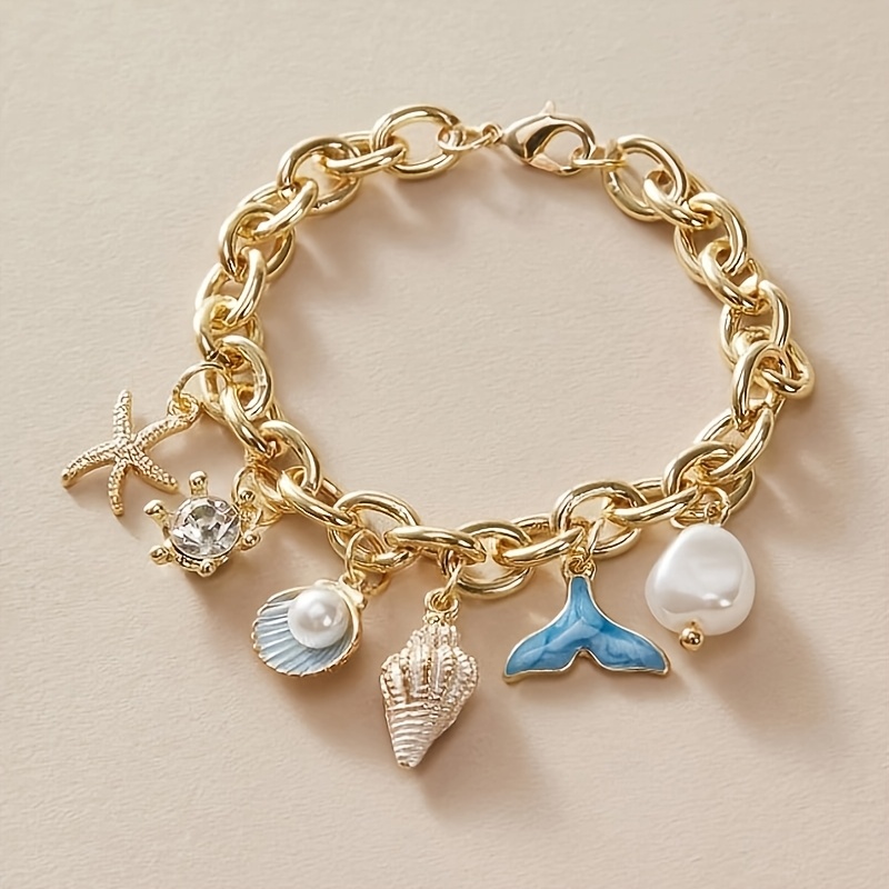 TEMU 1pc Summer Fashion Vacation -drop Shell Starfish Bracelet For Women, Delicate Personalized Bracelet Fit For Daily Wear, Beach, Ocean
