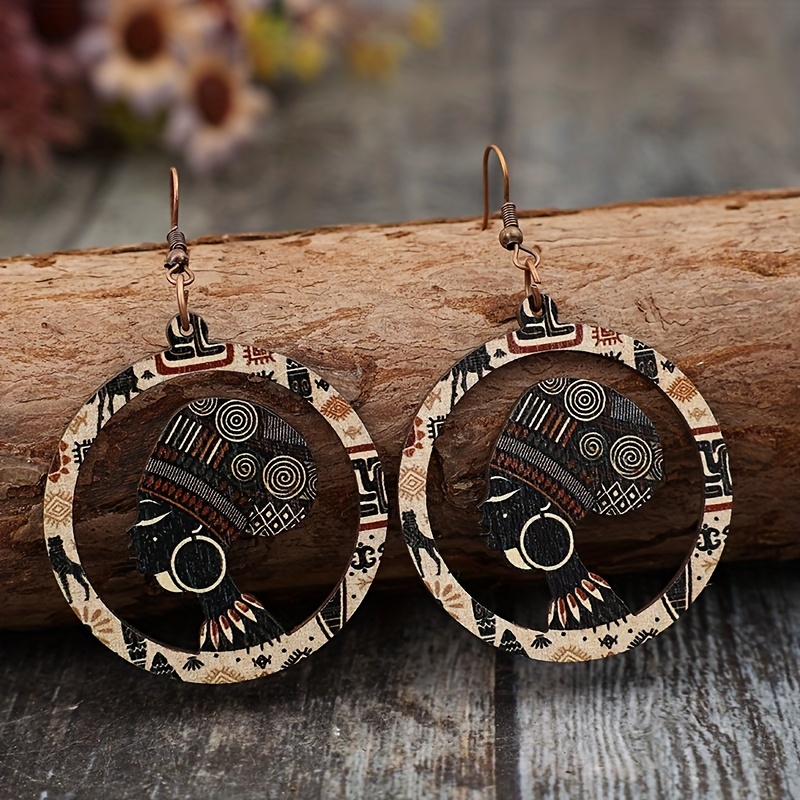 Women's Vintage Bohemian Wooden Cut-out Pattern Earrings