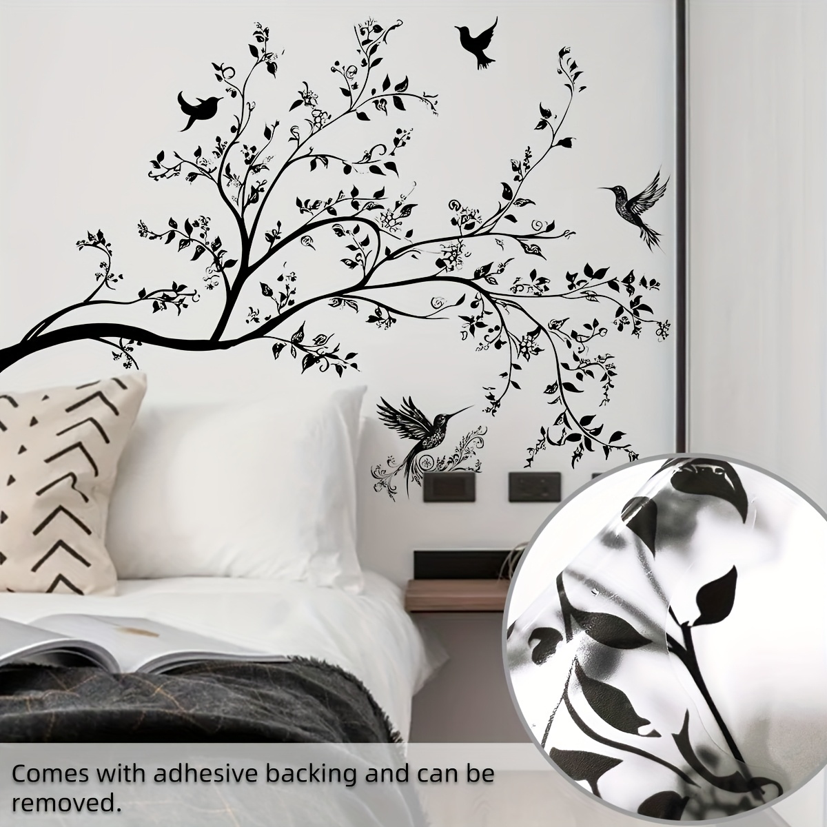 Black Tree Wall Decals - Removable Bird Wall Stickers For Living Room & Bedroom Decor