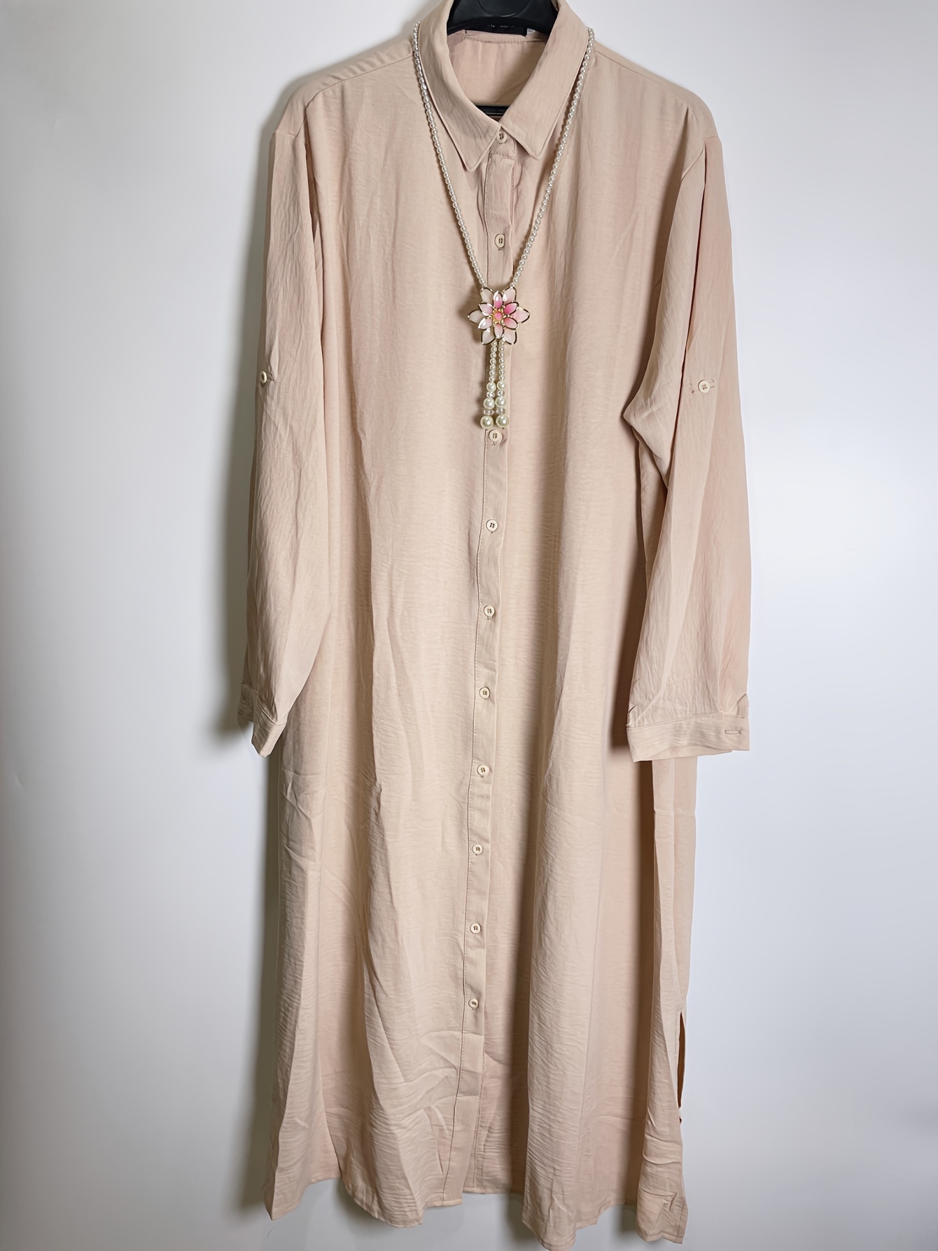 1pc chic solid color polyester tunic dress women long sleeve