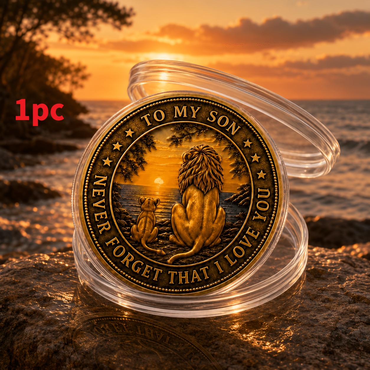 TEMU Replica Coin Lion Challenge Coin - 2d Flat Commemorative Token Suitable For Son From Dad, Motivational Keepsake Gift For Birthday, Graduation,