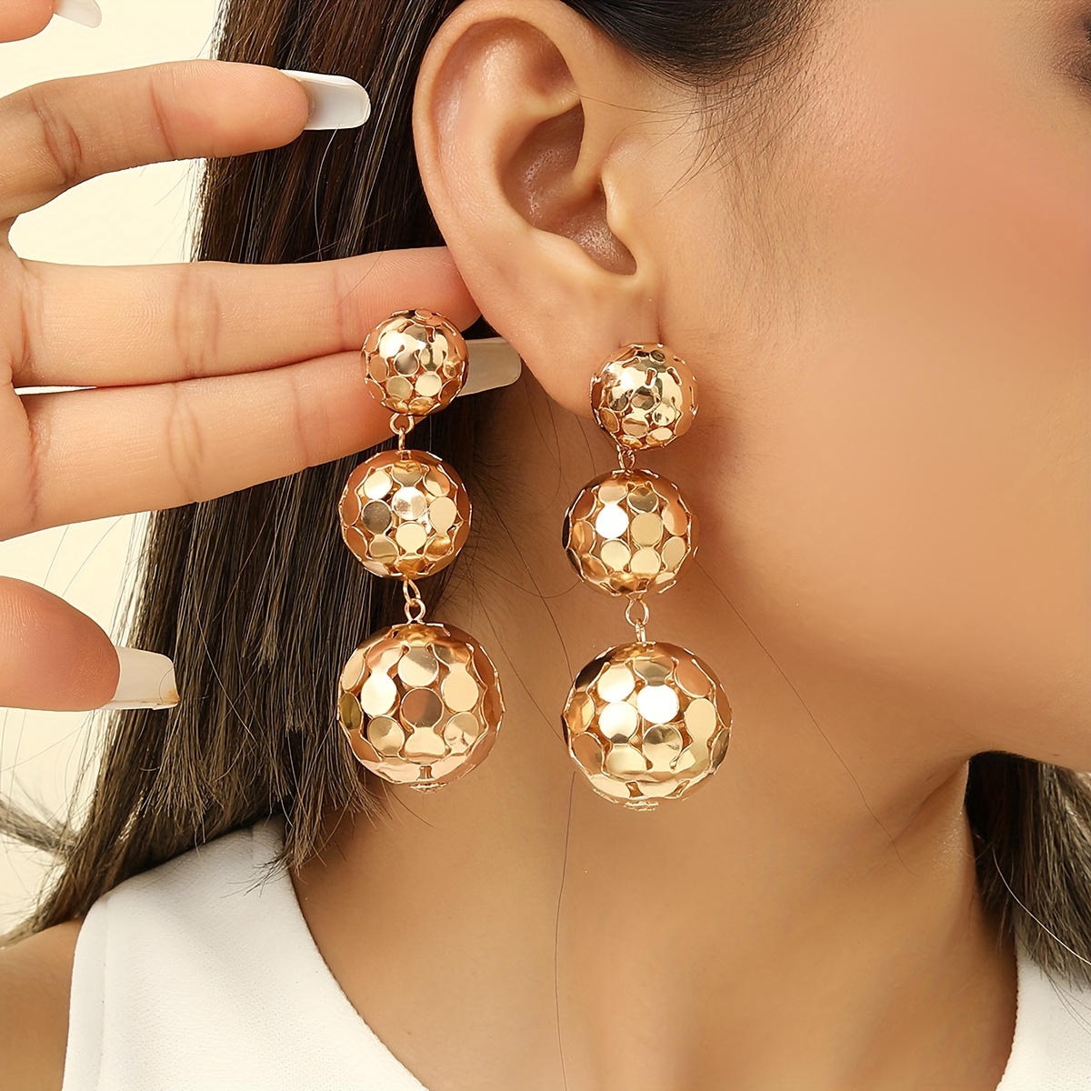 

Boucles d'Oreilles Pendantes Élégantes en Métallique Dorée pour Femmes - Style de Fête d'Inspiration Française, de avec Tiges en Acier Inoxydable 316, pour les Vacances et les