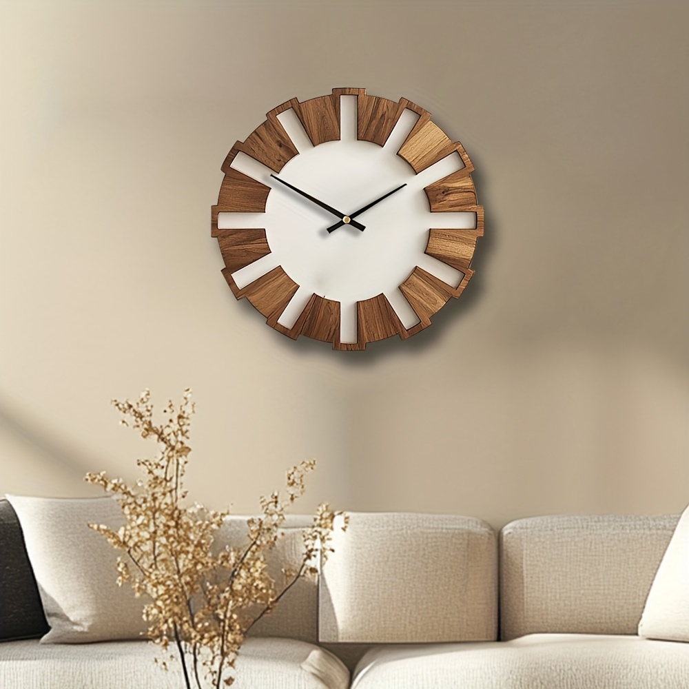 Decorative Wooden Round Wall Clock Artistic Silent Clock Battery Operated Decor for Home 14 16 18 Inch Vintage Wooden Clock for Home Decor for Kitchen, Living Room, Bedroom, Office