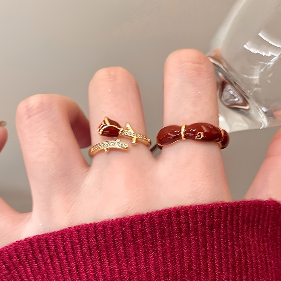 Red Rose Open Ring Adjustable Band October Birthstone Plastic Jewelry