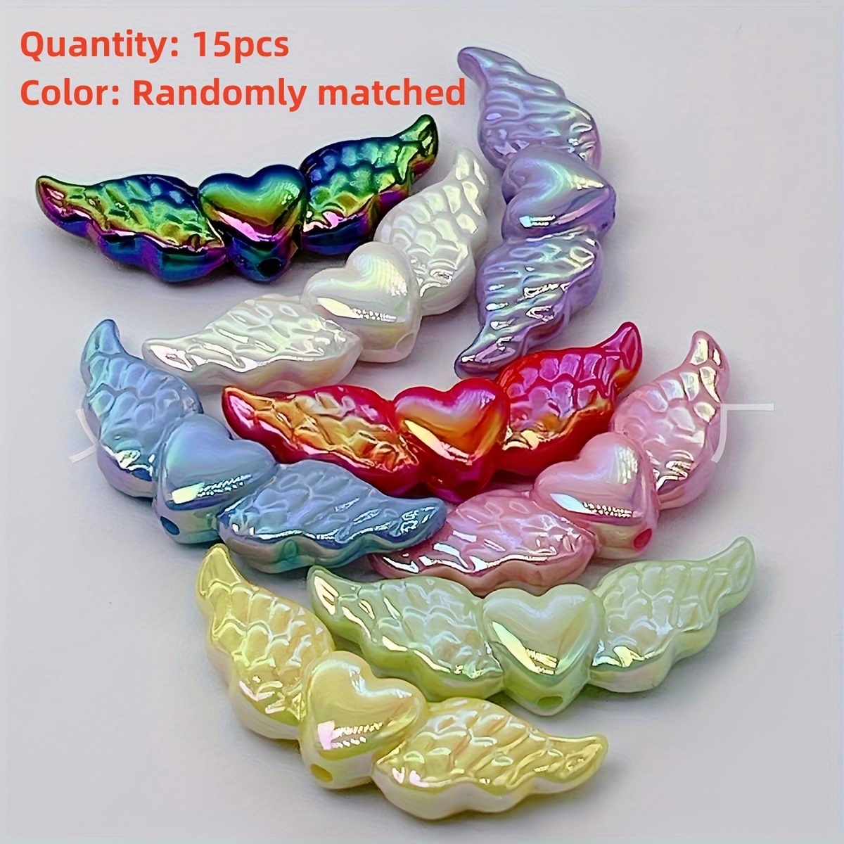 15pcs Love Wing Beads Beads Keychain Jewelry Additions Bead Pen Decoration Beads Material Random Color Matching Random Color Matching
