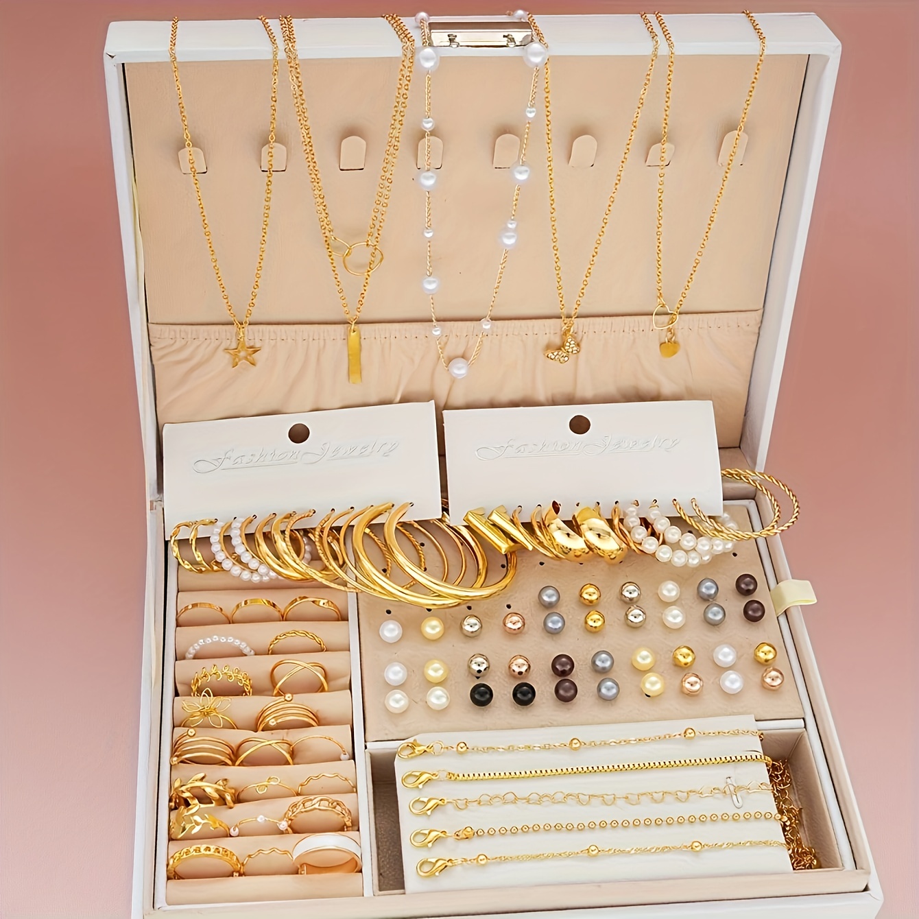5pcs/91pcs/set Fashionable and Elegant Love Butterfly Five-pointed Star Imitation Pearl Multi-Element Necklace Bracelet Ring Earrings Earrings Five-in-One Jewelry Multi-Set High Value Gift Quick Delivery Halloween Christmas Valentine'S Day Best Choice No Box