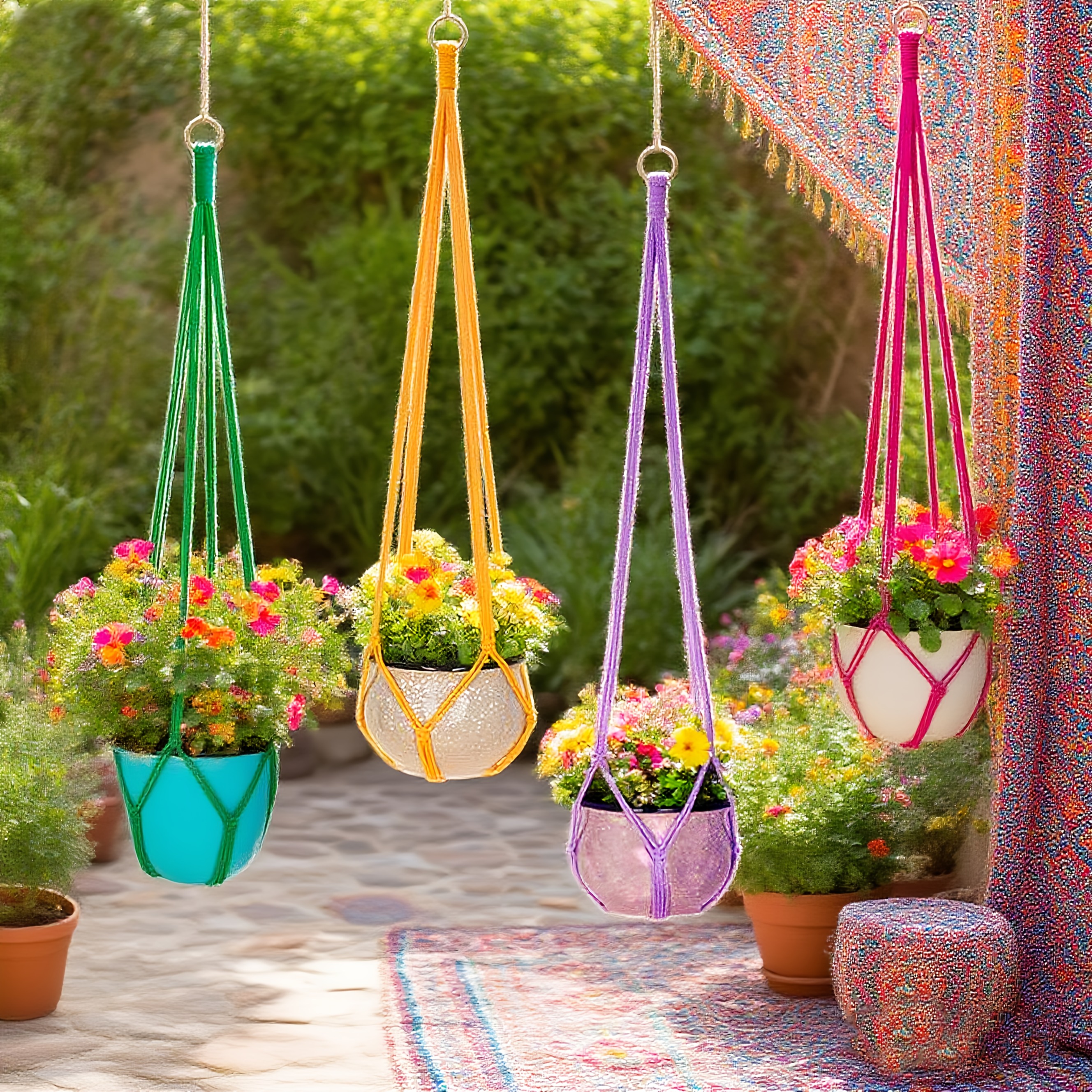 hanging planters plants colorful rope hanging plant holder - Temu Bahrain