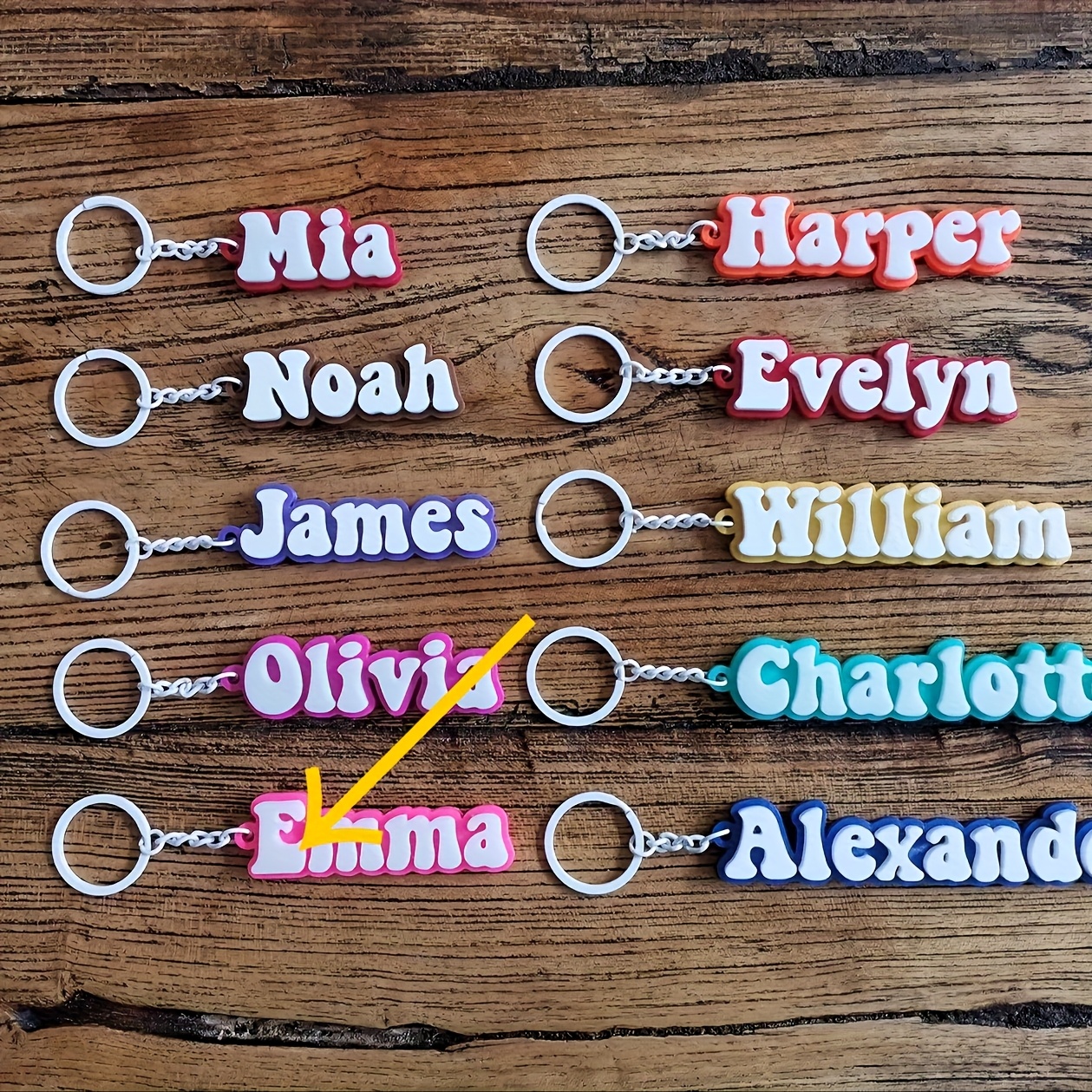 TEMU Personalized Name Keychain - Custom Tag, Soft Bright Colors: Pink, Blue, Orange, Teal, Purple, Red, Yellow, Green, Black, White, Brown, Gray -