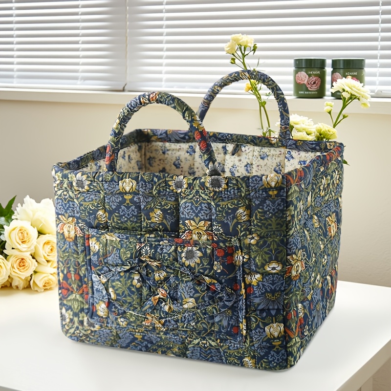 TEMU Modern Fabric Storage Basket - Large Capacity Multi-functional Floral Storage Basket For Home, Rustic Style Home Storage Basket, Clothing