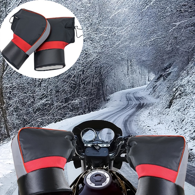 

1 Pair Winter Motorcycle Handlebar Gloves, Oxfor Ford Cloth, Non-woven Woven, Warm Thickened Windproof Riding Mittens, With Drawstring Closure, For Uncharged