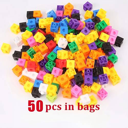 50 100pcs square building blocks educational stacking toys for kindergarten children random color blocks cube math teaching aids