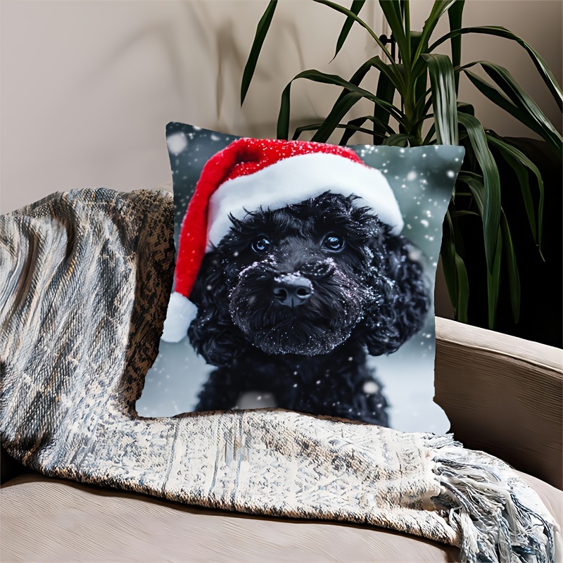 

1pc Contemporary Christmas Goldenendoodle Dog Decorative Throw Pillow Cover, 18x18 Inch, Short Plush Polyester, Machine Washable, Zipper Closure, Woven, With No Insert For Home, Sofa, Bedroom