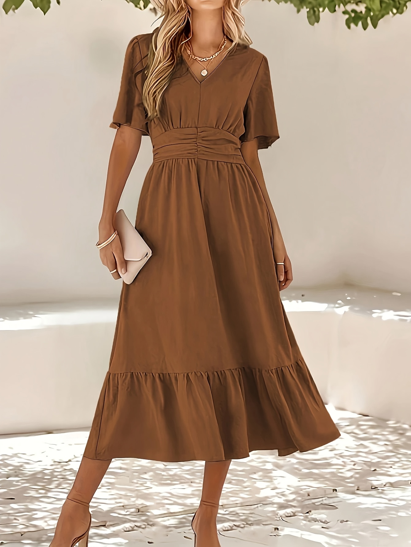 knee length dresses for ladies Miry Brown Long Dress main image 0