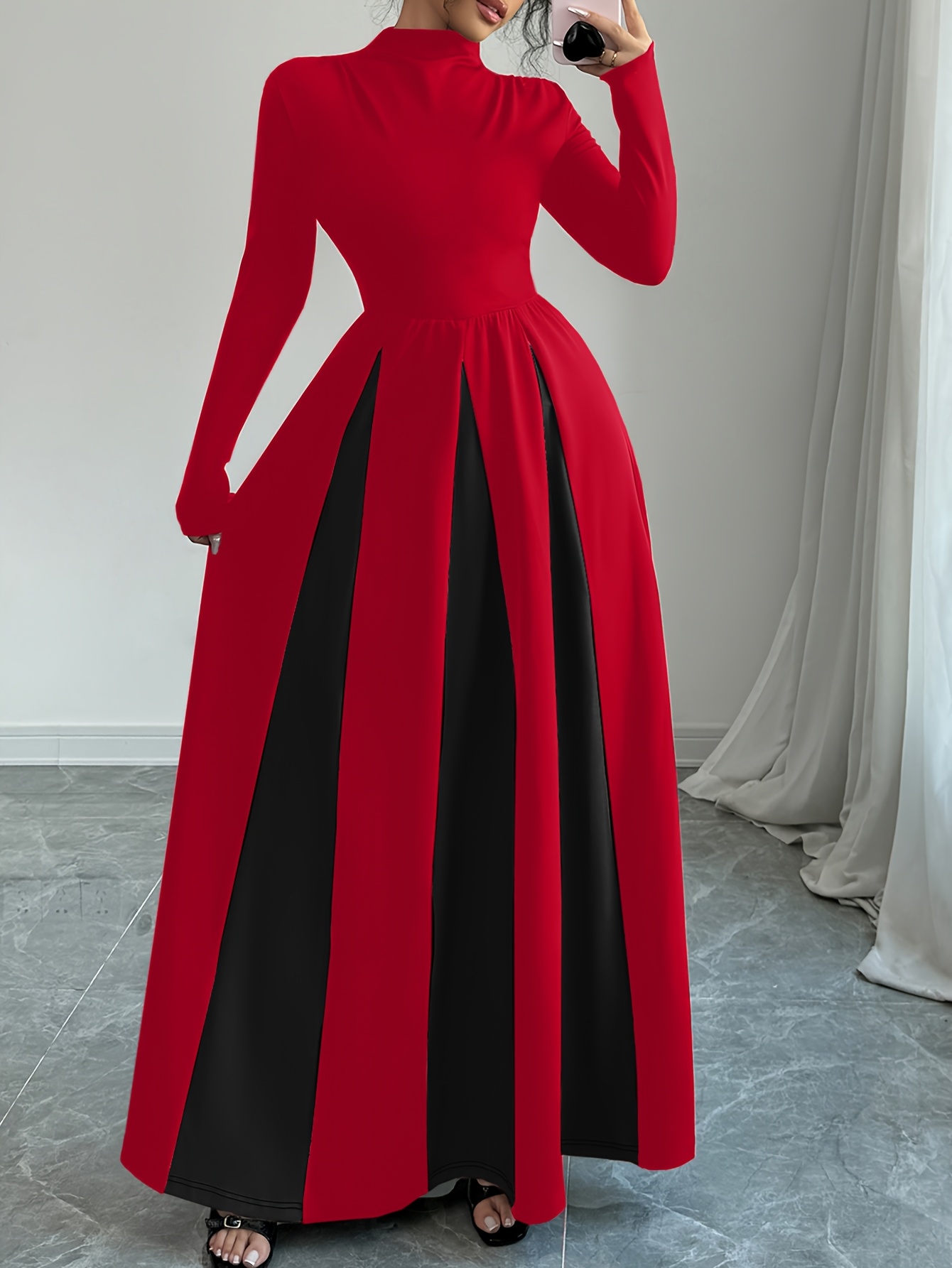fitted lace wedding dress I.H.F Long Sleeves Black Gown with Drapped Red Roses main image 0