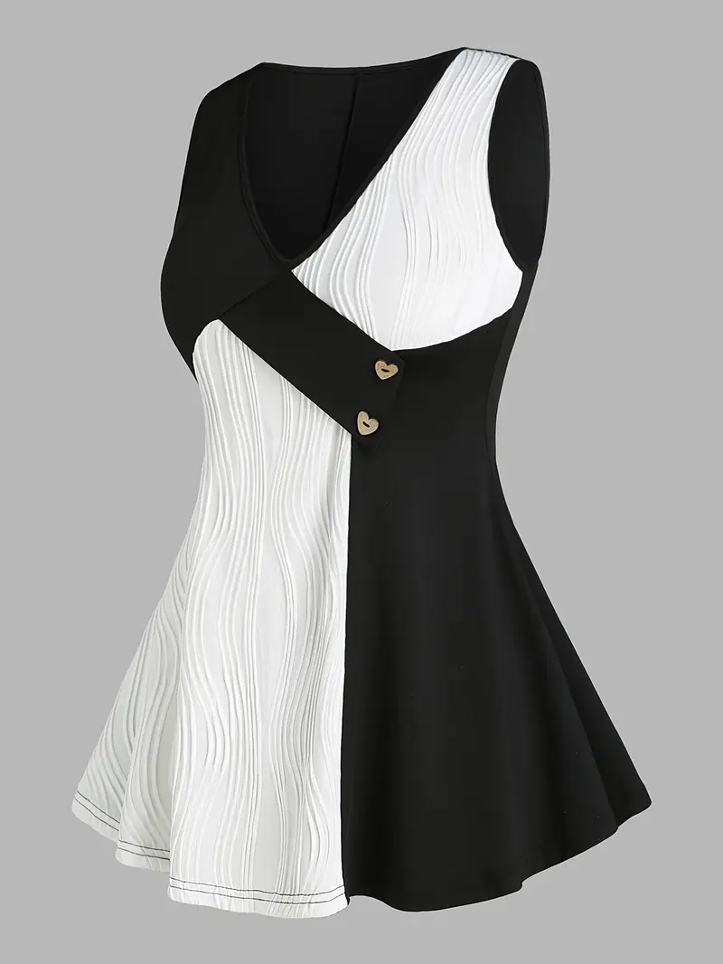 Women'S Casual Color Block V-Neck Sleeveless Top