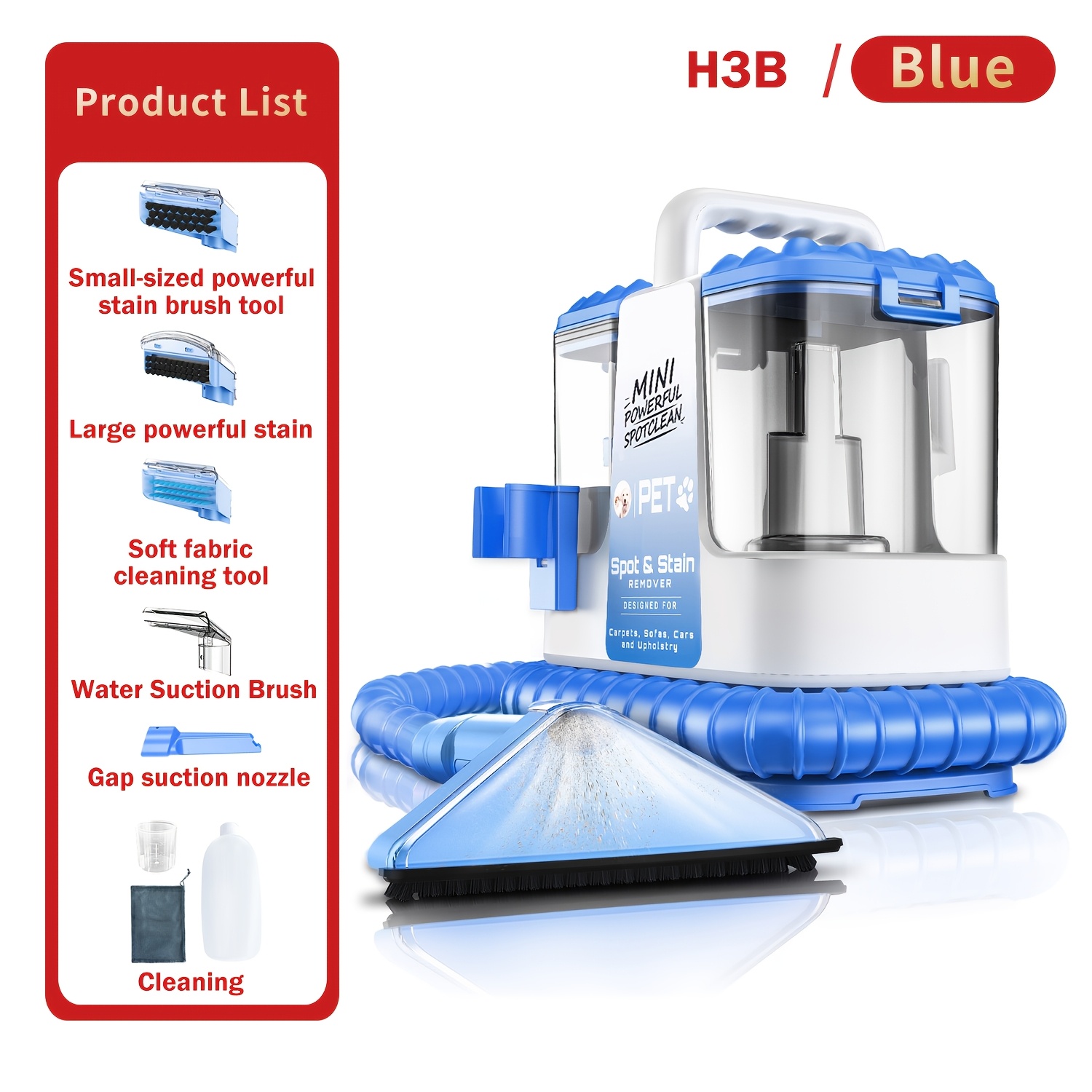 TEMU 20kpa Powerful Suction Portable Carpet Upholstery And Area Rug Cleaner, 3 Multi-tools, With 17oz Cleaning Fluid, Dualwater Tank Design, Great For Car Upholstery, Sofas, And Carpet Cleaning