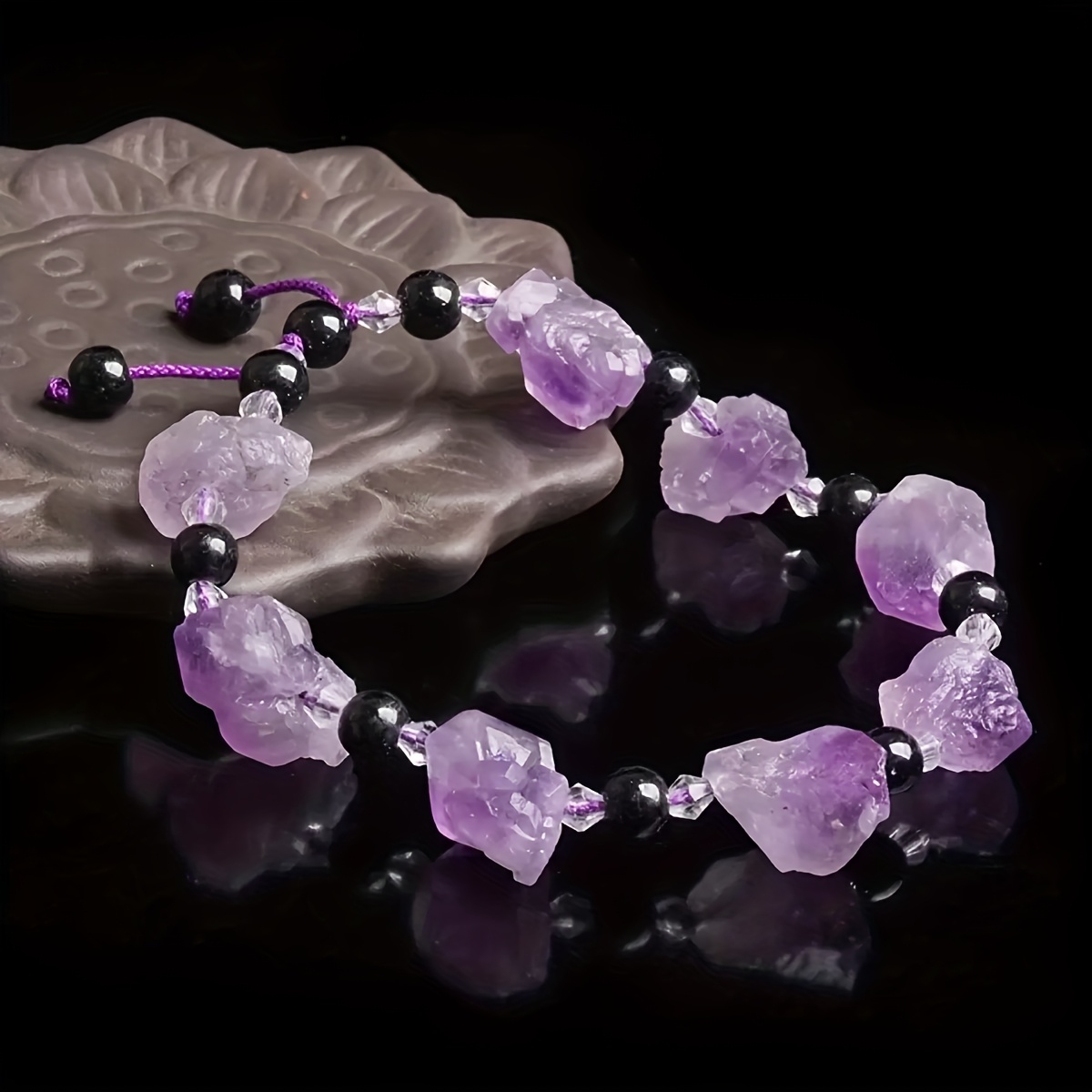 Natural Amethyst Bracelet, Unique Irregular Raw Stone