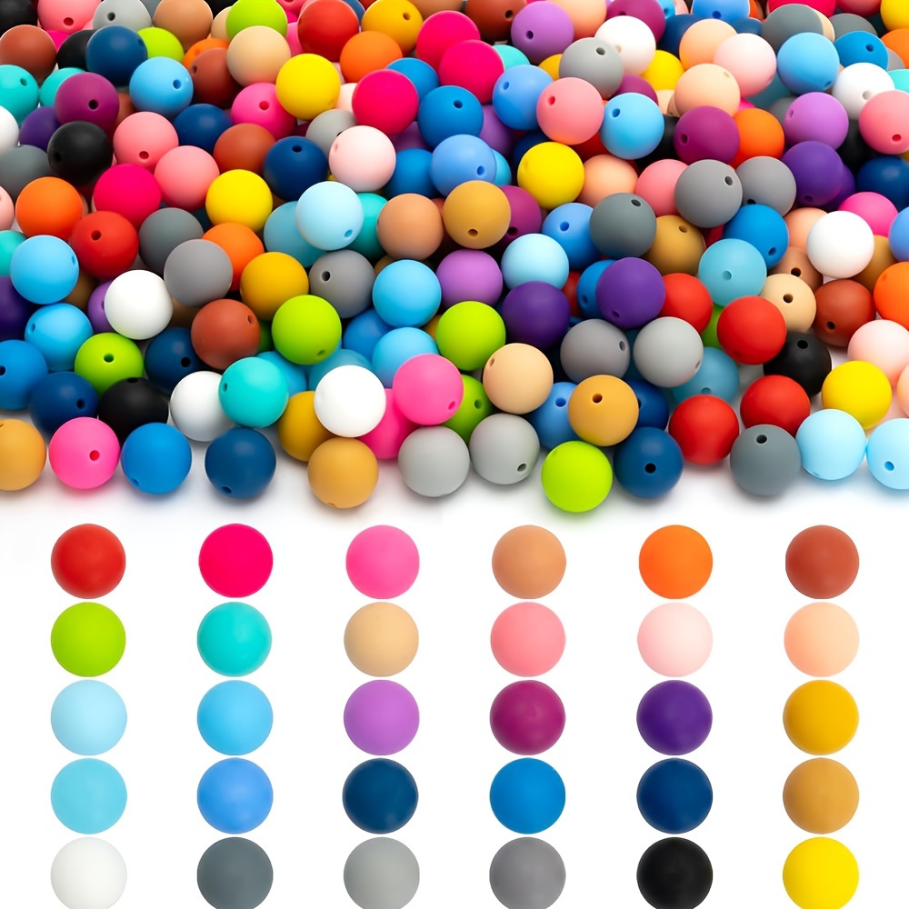 

300pcs Silicone Beads Set, 15mm - Assorted Colors For Diy Keychains, Bracelets, Necklaces & Craft Pens