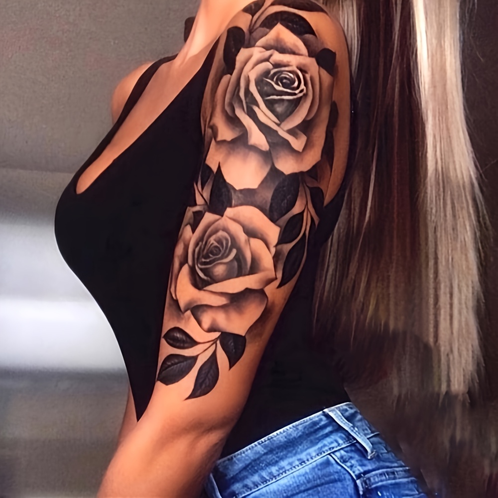 A Waterproof And Long-lasting Floral Tattoo Sticker For The Arm, Suitable For Temporary Body Art At Parties On The And Legs