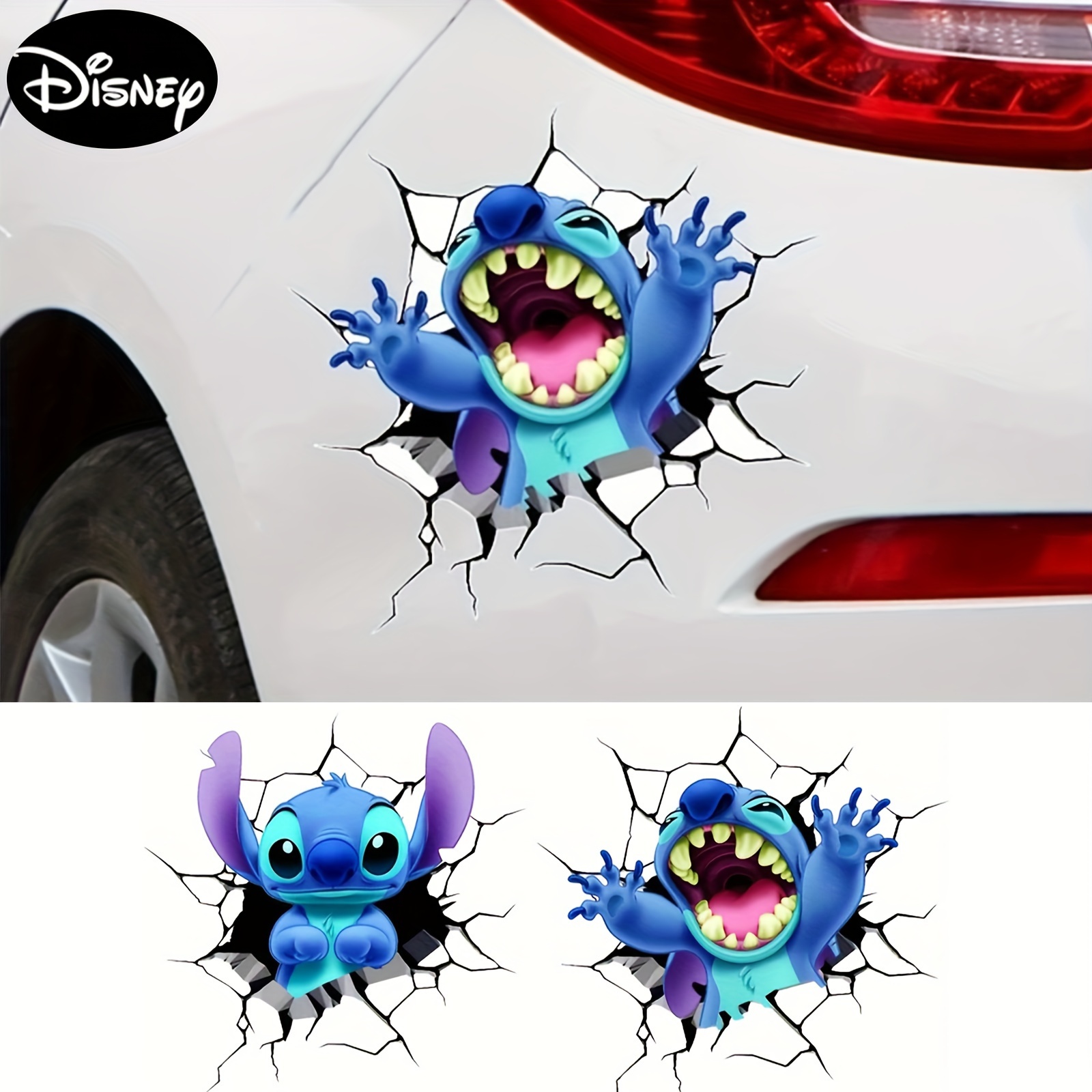 

Disney Stitch Cartoon 3d Car Decal - Waterproof Plastic Wall Broken Effect Sticker For Vehicle Windshield, Motorcycle Scratches Cover - Ume Brand