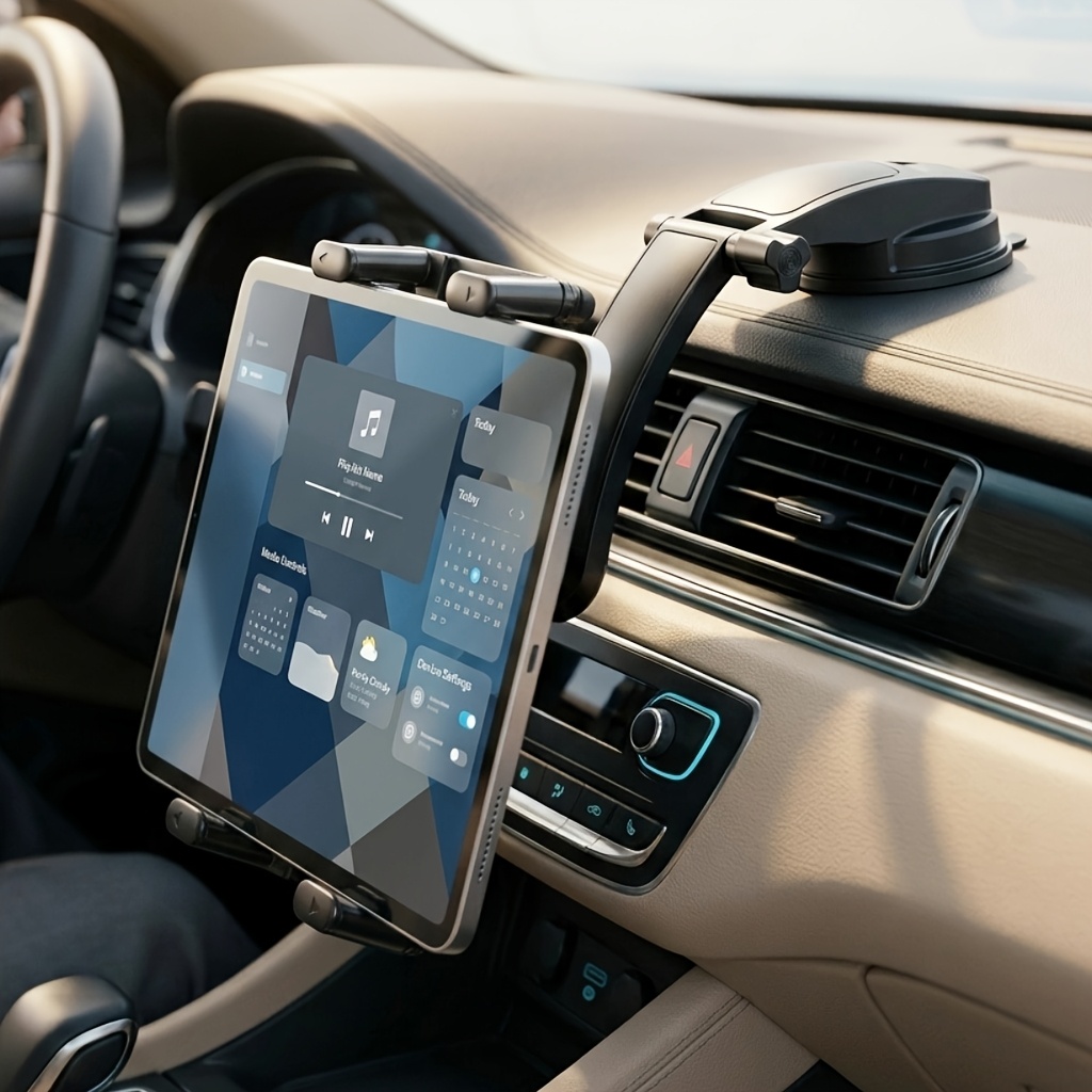 TEMU Support Tablette Voiture et Support Téléphone, Support de de Bord Réglable pour Smartphones et Tablettes de 4,7 à 13 pouces, Bras Rotatif