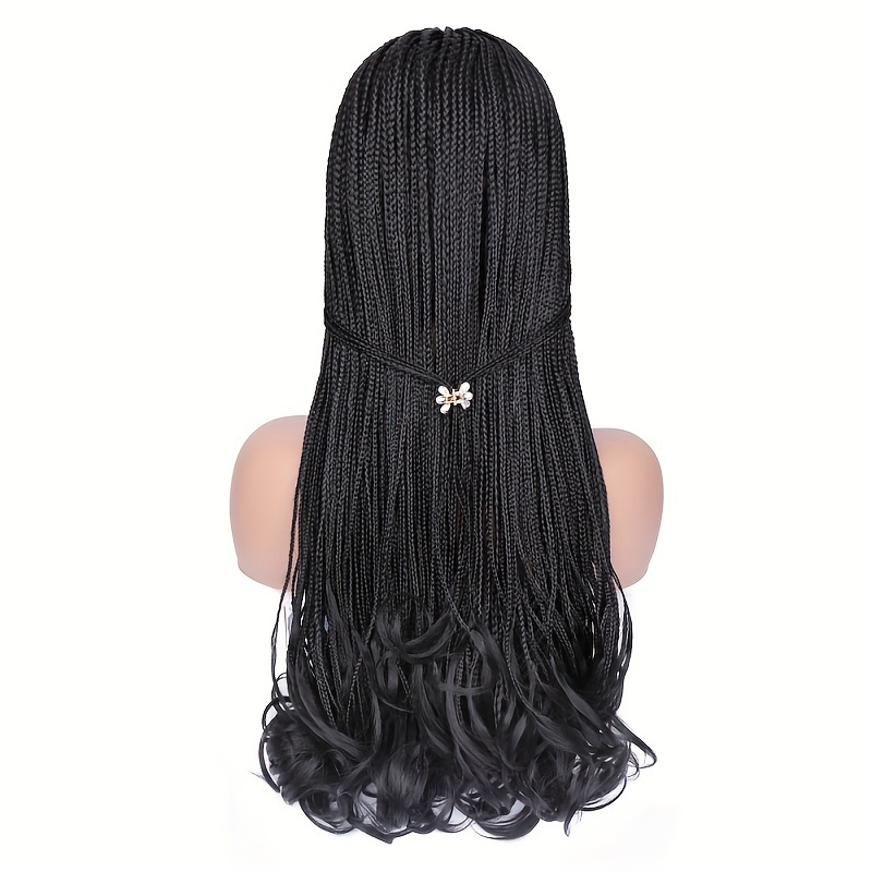 elegant full lace box braided wigs for women 26 inch goddess braids with curly ends high temperature fiber glueless long braided lace wig suitable for all