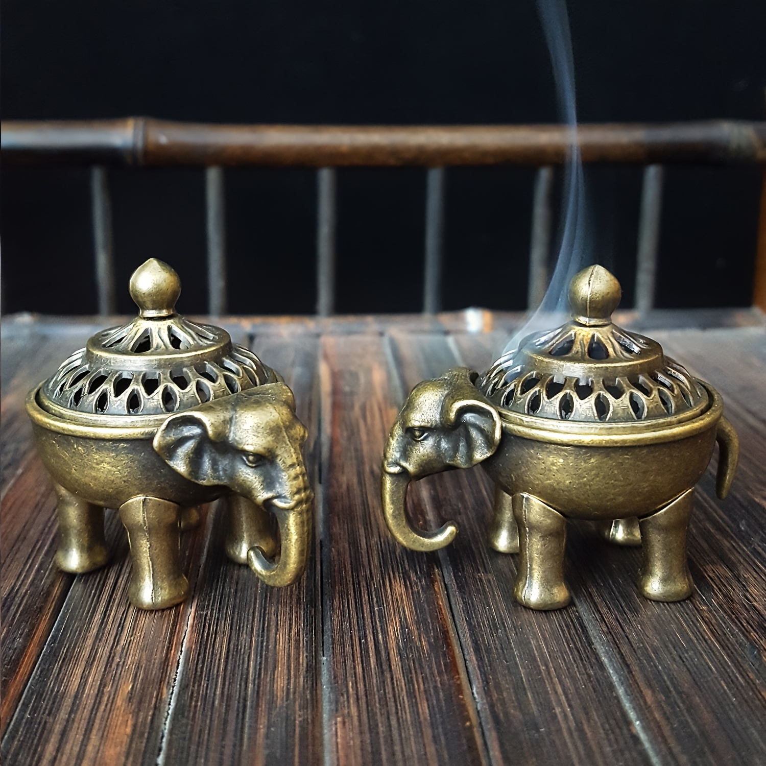 TEMU 2pcs Set, Animal Elephant Incense Holder, Exquisite Elephant-shaped Hollow Carving, Incense Holder With Lid, Metal Burner, Suitable For Yoga