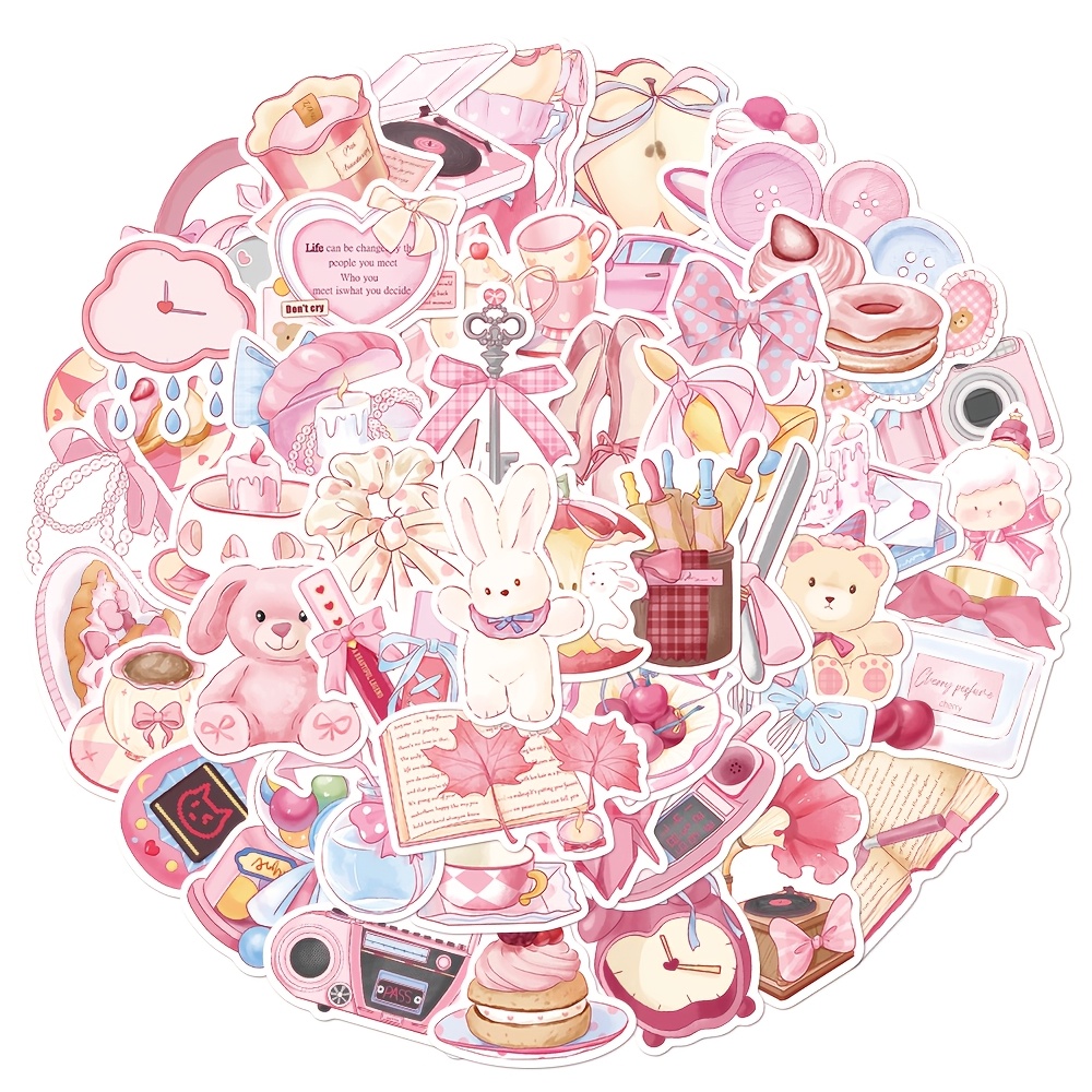 50/100 Cute Pink Stickers, New Year Gift, For Decorating Musical Instruments, Guitars, Water Bottles, Mugs, Skateboards, Laptops, Coffee Cups, Luggage, Diaries, And Scrapbooks