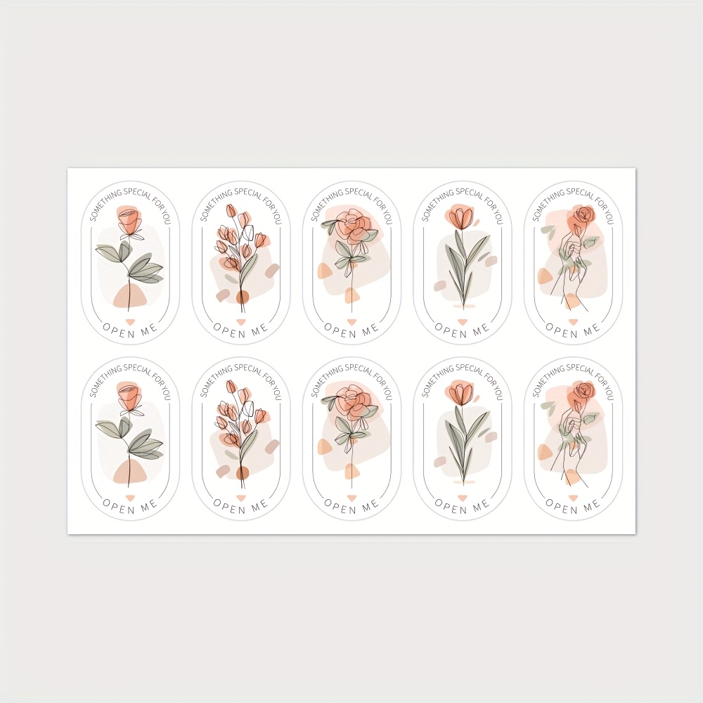 100 Sheets/pack Minimalist Floral Adhesive Sealing Stickers For Gift Wrapping Decoration And Sealing Labels