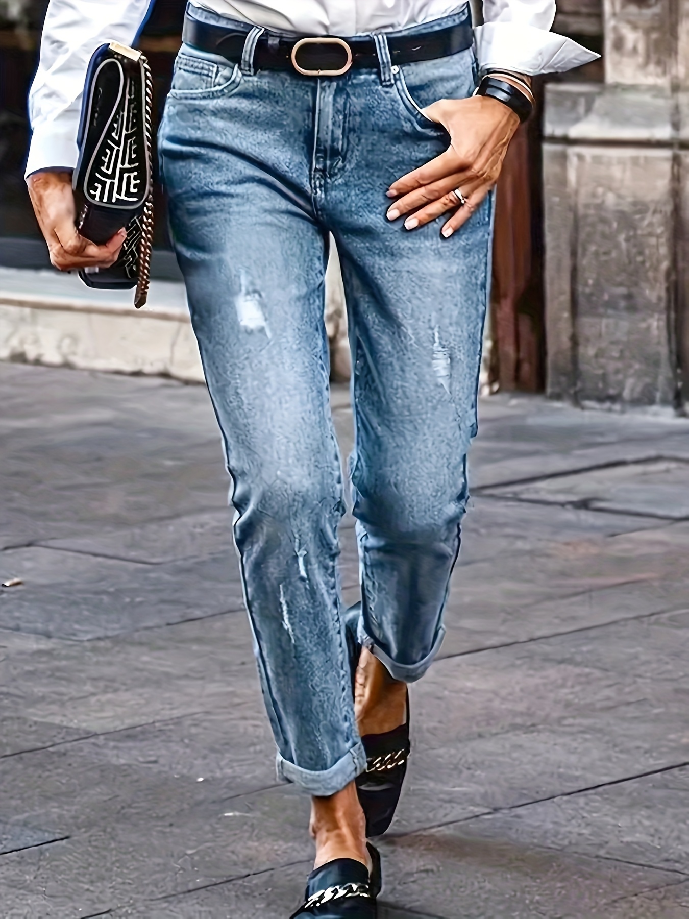 women's stretch skinny ripped jeans high denim Temu Philippines