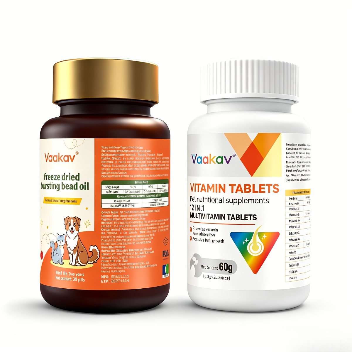 Image of 2 Bottles | 12-in-1 Vitamins + Freeze-dried Oil Set, Pet Coat Beauty And Skin Care + Immunity -one, Smooth Hair, Strong