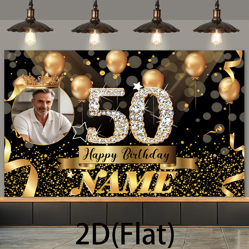 2d customizable 50th birthday banner backdrop personalized name photo sparkling     durable polyester no power needed   indoor outdoor parties home decor photo booth props ideal gift for   birthday party decorations