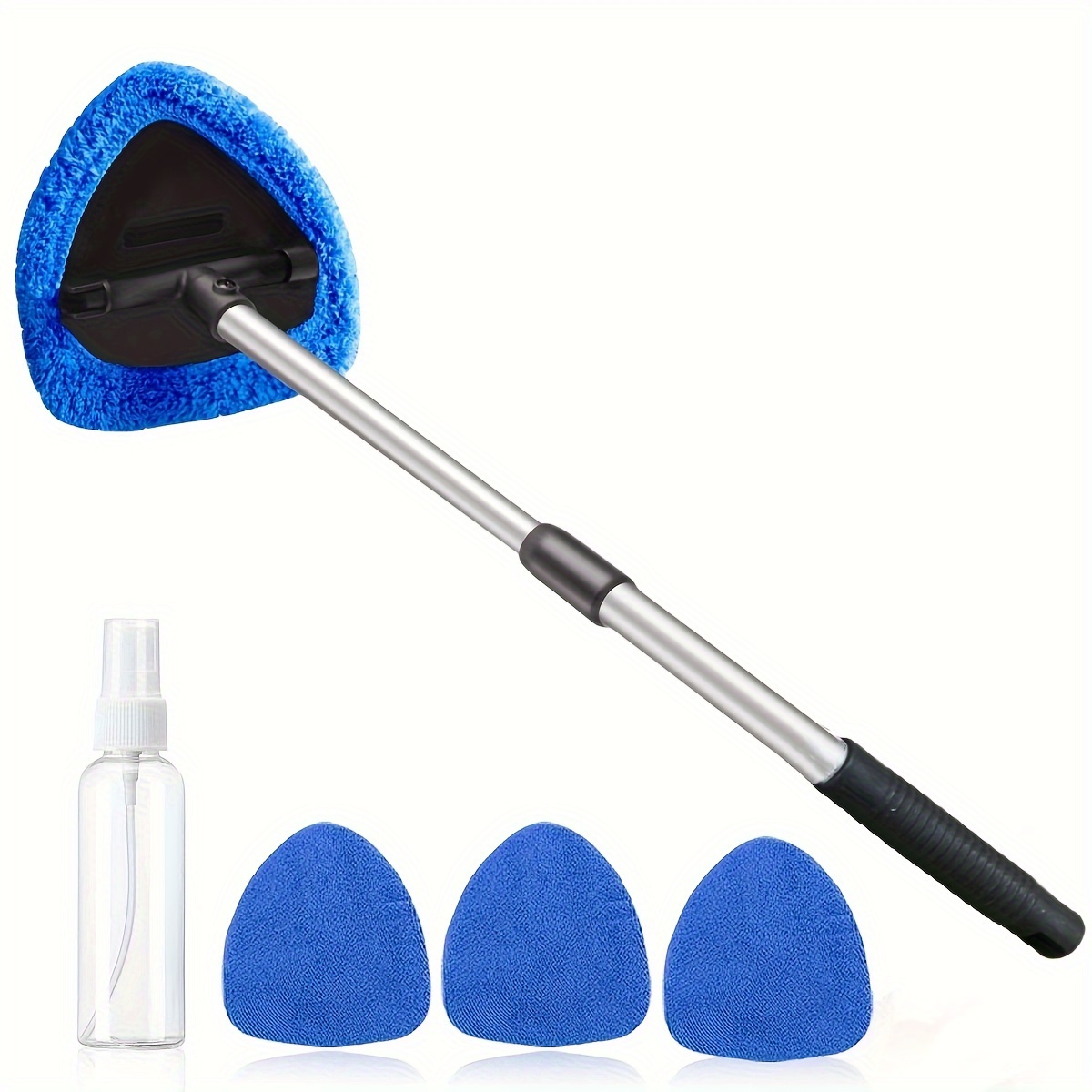 

5pcs Windshield Cleaner Set, Car Windshield Cleaning Tool, With 4 Reusable And Washable Microfiber Pads And Telescopic Handle Wiper Kit