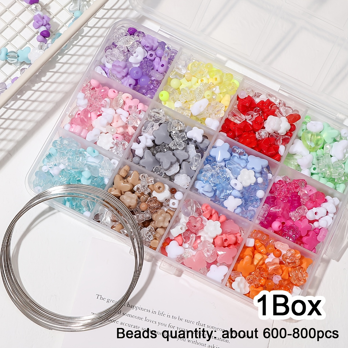 TEMU 1 Boîte de 12 Grilles de Perles Acryliques Faites Main - Idéal pour la Création de Bijoux, Incluant des Perles Mélangées de Couleurs de 2,5 à 10