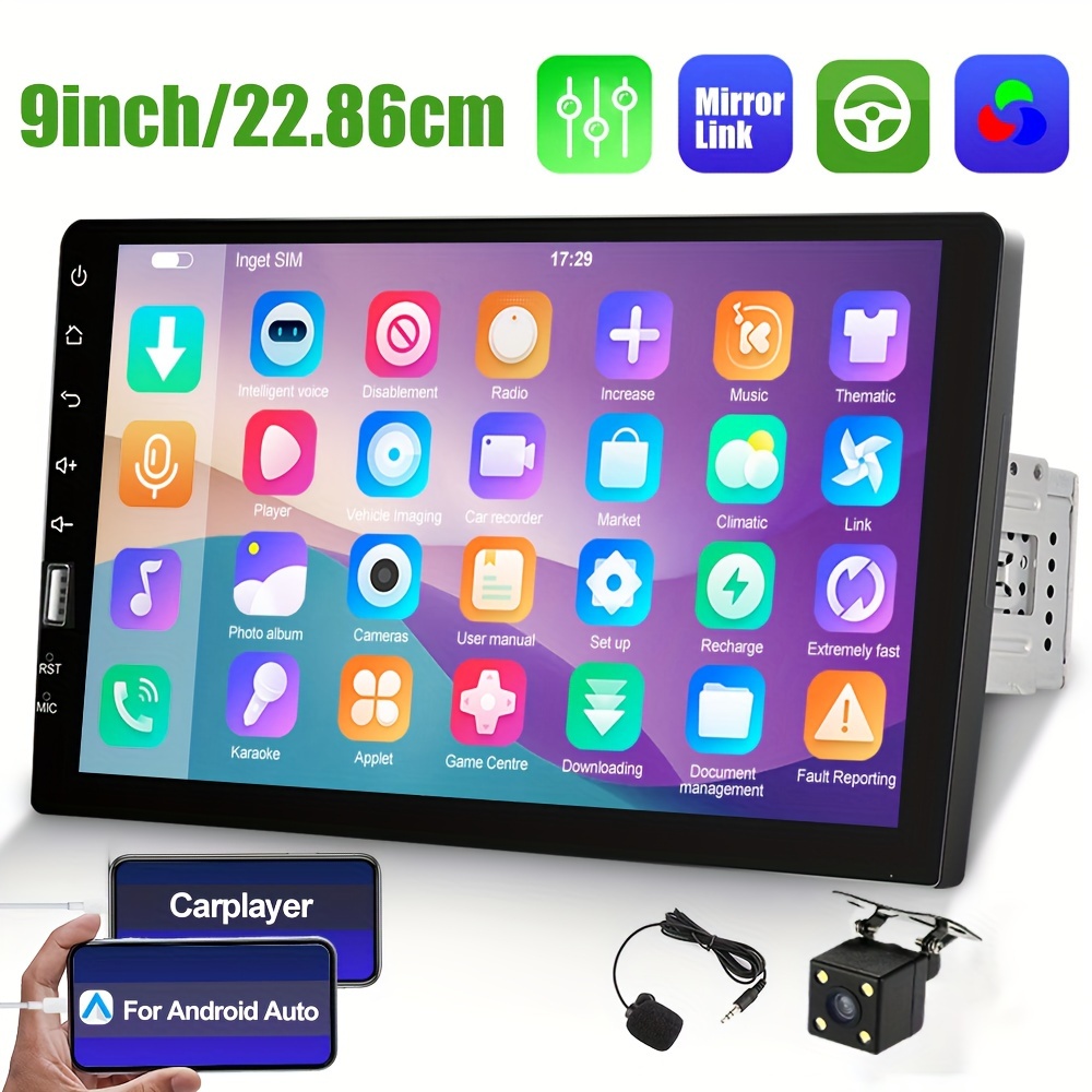 

Autoradio CAMECHO 9" Simple Din avec support Carplayer pour Auto EQ fil FM avec caméra de recul stéréo de à écran tactile MP5 avec caméra de recul 4LED