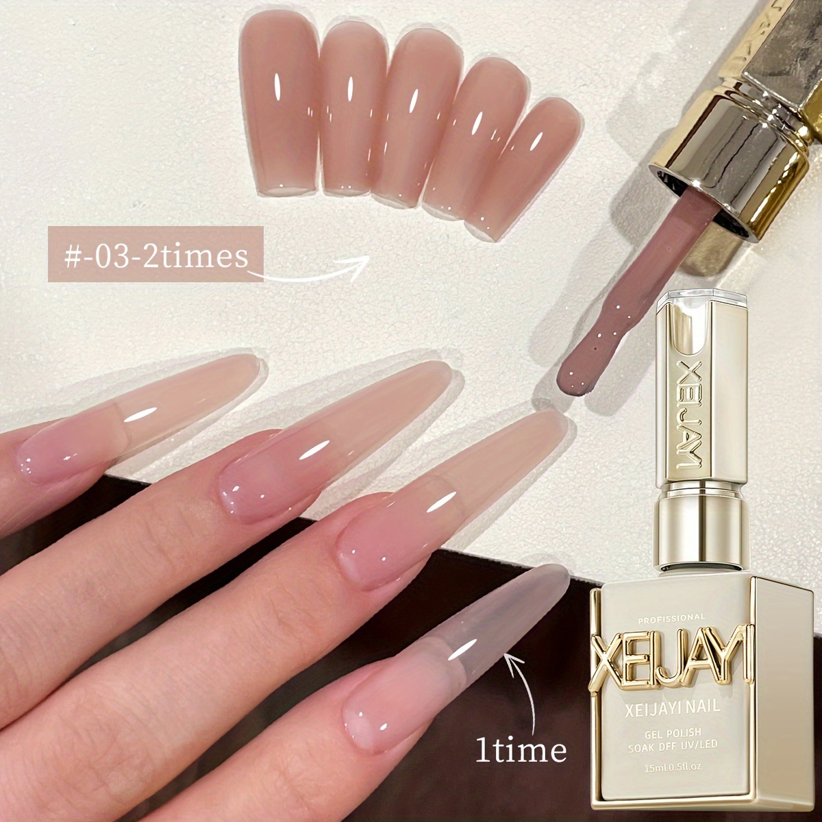Image of 1pc Xeijayi /korean /led Gel Polish - Semi-permanent Nail Color Suitable For Diy Nail Art, Soaking System For, Nude Tones, Salon & - Use, Glossy, / For Nail Salon Gel