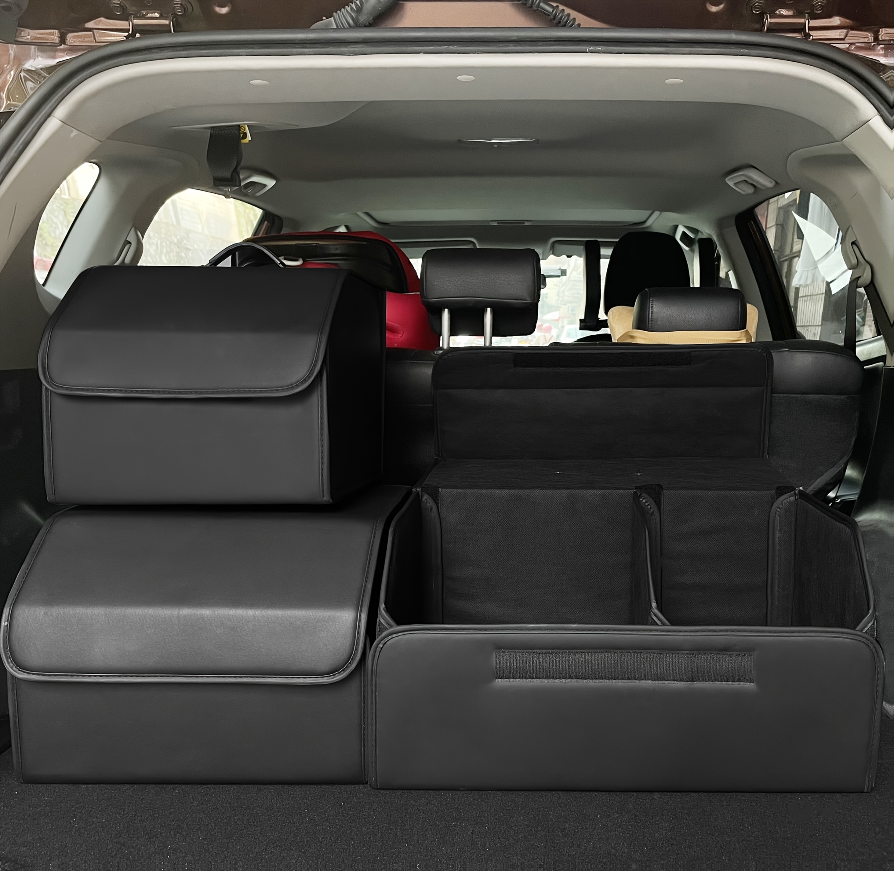 1pc Matte Black Faux Leather Car Storage Box Storage Bag Multi-Functional Folding Storage Box Portable Storage Box Car Trunk Storage Wear Resistant And Durable Available for All Models