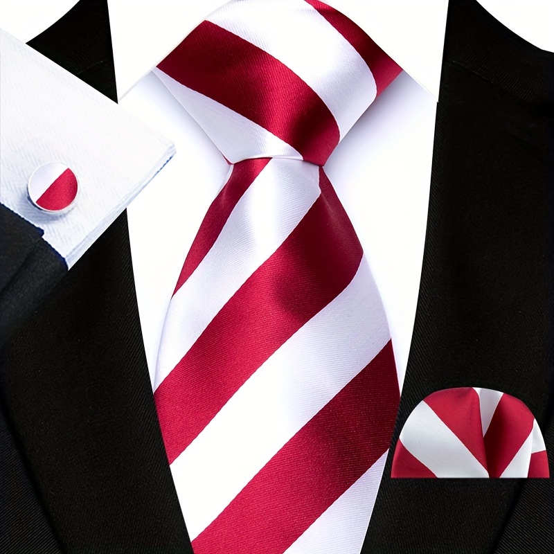 

3pcs/set, Men's Woven Multicolor Striped Business Casual Tie & Pocket Towel & Cufflinks, Groom Groomsmen Jewelry Set